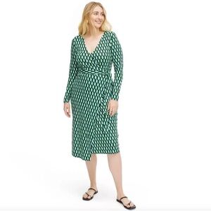 Women's Long Sleeve Midi Arrow Geo Green Wrap Dress - DVF for Target